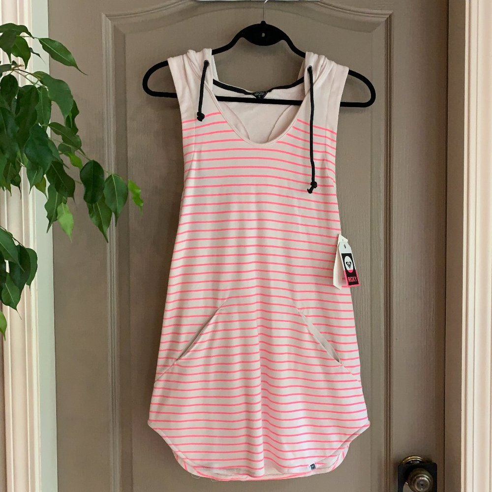 Sleeveless Pink Striped Hooded Tunic Without Tag